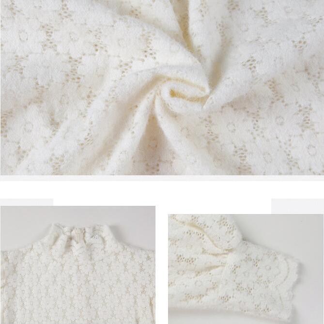 Hollow Out Frosted Lace Blouse Spring Autumn Top Women Korean Slim Fit Zippered Half High Collar Base Shirt