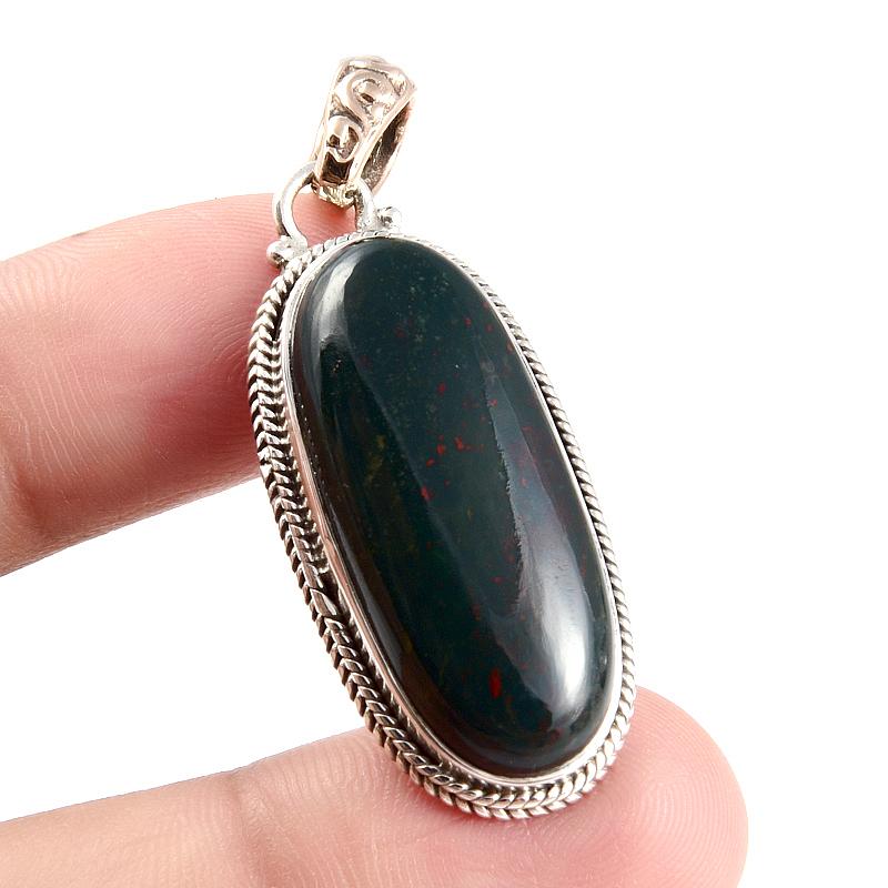 Pingente de prata esterlina 925 com pedra preciosa natural de sangue, presente de dois tons, 1,8'' I8t58