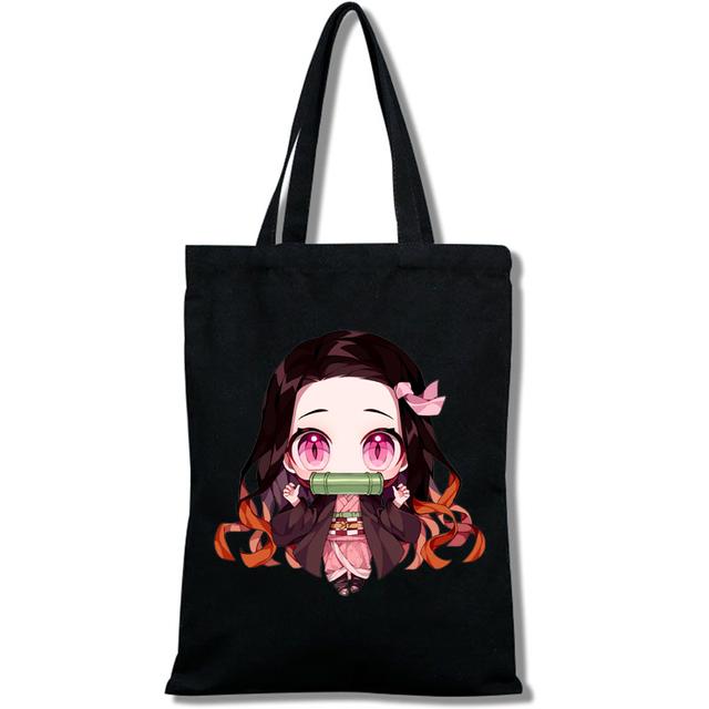Kawaii Dämonentöter: Kimetsu No Yaiba Anime Einkaufstasche, Einkaufstasche, Reisetasche, Canvas-Tasche, Einkaufstasche, weiße Strandtasche