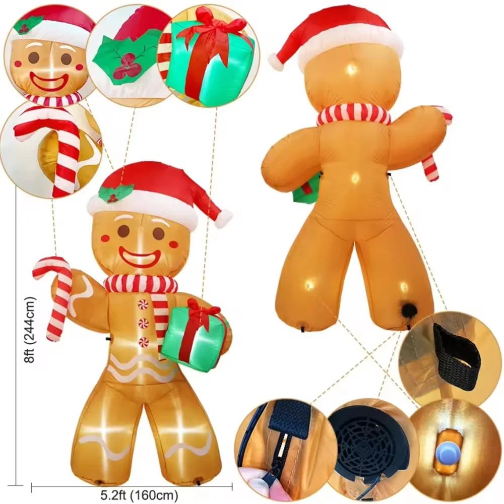 8FT Christmas Inflatable Gingerbread Man Toy With Gift Pack LED Light Used For Indoor Outdoor Courtyard Lawn Garden Decoration