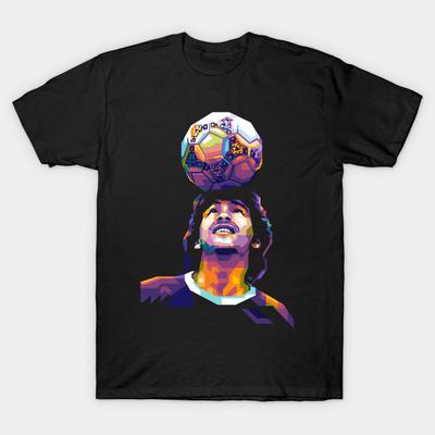 Men Black Print T-shirt Diego Maradona Wpap Style No-Cut Transfer Paper Print Cotton Tshirt