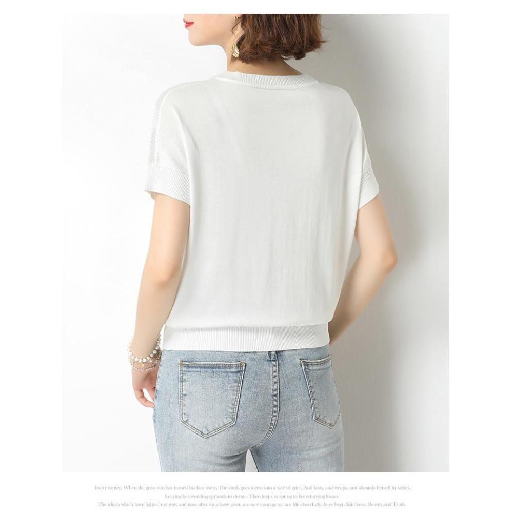 Ice Silk Short Sleeved T-shirt Women's Thin Summer New Item Crochet Hollow Out Versatile Breathable Loose Knit Top