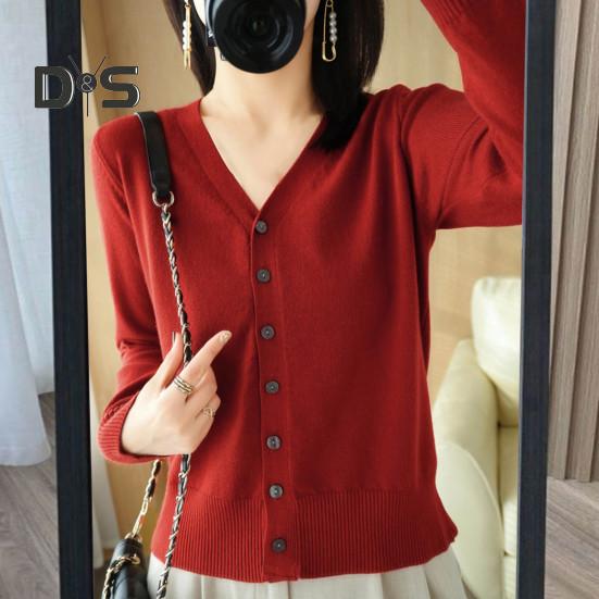 Women Knitting Sweater V-Neck Long Sleeve Button Down Sweater Cardigan Solid Color Loose Fit Crochet Texture Coat