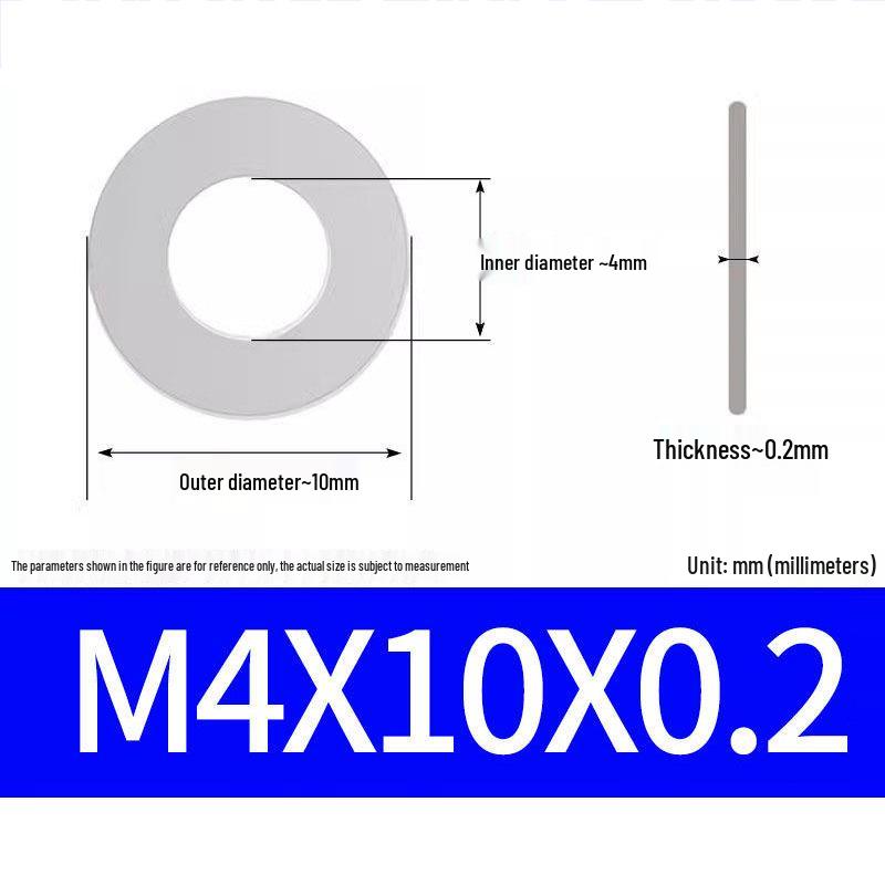 304 Stainless Steel Ultra-Thin Flat Washer, Thickness: 0.1/0.2/0.3/0.4/0.5 Mm, Sizes M1-M8