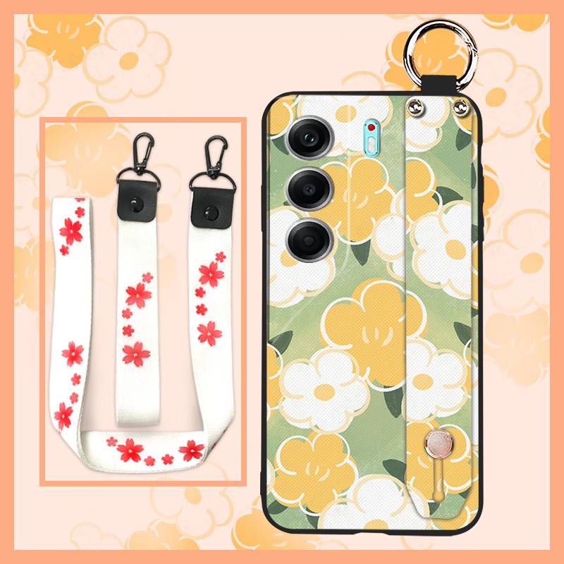 Anti-knock Dirt-resistant Phone Case For Tecno Camon40 4G/CM5 Durable Flower Shockproof Kickstand Phone Holder Wristband