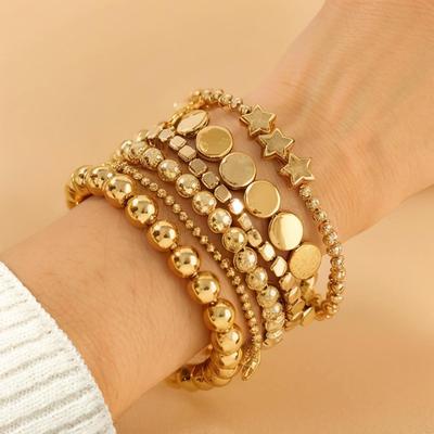 6-Piece Beaded Bracelet Set: Simple Geometric Style with Handmade Round Beads
