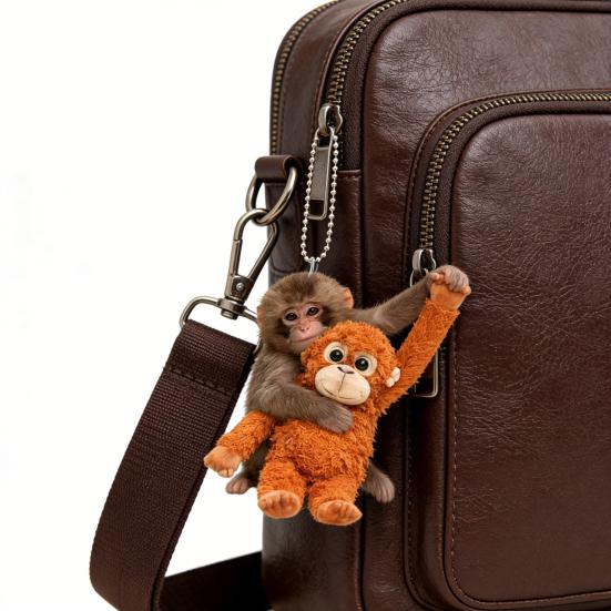 Monkey Keychain 2D Acrylic Cute Monkey Holding Plush Toy Hanging Pendant for Backpack Purse Car Keys Aceessory