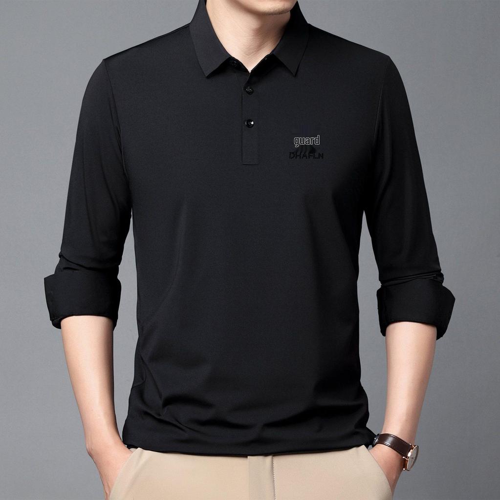 New Autumn Seamless High Elastic Long Sleeve Men's Business Casual Polo Shirt