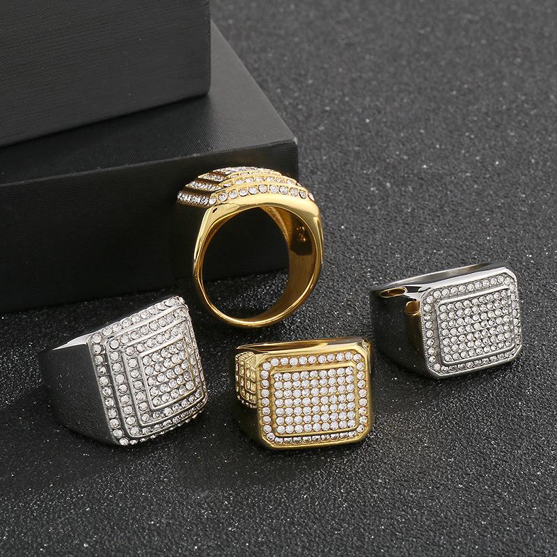 Men's Stainless Steel Simple Micro Pave CZ Square Ring Half Eternity Ring Hip Hop Jewelry Gift