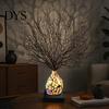 Creative Gift for Home Tree of Life Resin Night Light, Colorful Gemstone Mosaic LED Table Lamp with Solid Wood Base Base, Vintage Art Desktop