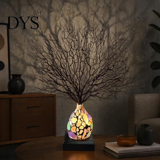 Creative Gift for Home Tree of Life Resin Night Light, Colorful Gemstone Mosaic LED Table Lamp with Solid Wood Base Base, Vintage Art Desktop