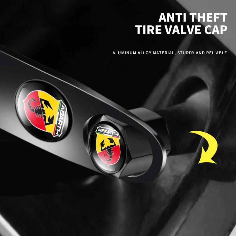 1Set Car Keychain Key Ring with Auto Tire Valve Caps Tyre Dust Cap Emblem For Abarth Punto 124 125 500 Fiat Viaggio Accessory