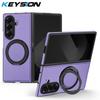 KEYSION 360° Rotating Magnetic Ring Stand PU Leather Case for MagSafe for Samsung Z Fold 7 5G Wireless Charging Phone Back Cover
