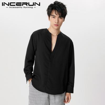 Frühlings Herren V-Ausschnitt Langarmshirts Einfarbige Freizeit-Tops