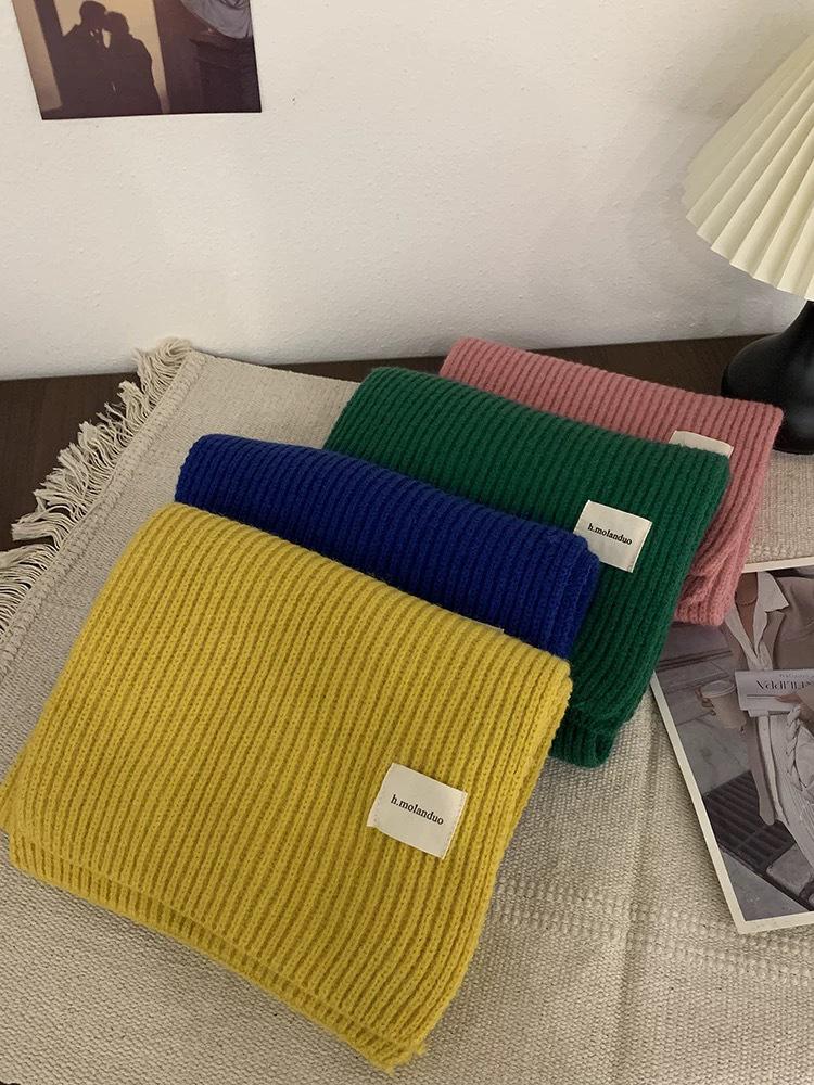 Korean Style Versatile Knitted Scarf for Women - Green, Blue, Red, Warm & Stylish for Autumn/Winter