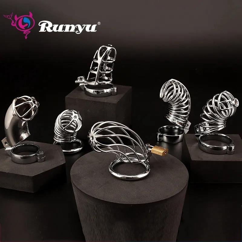 RUNYU Adult Sextoy Tooys Men'S Metal Penis Chastity Cage Adjustable Cock Ring Restriction Punitive Stainless Steel Lock Sex Toy