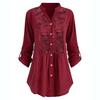 Women Ladies Large Size Button Lace V Neck Long Sleeve Shirt Blous