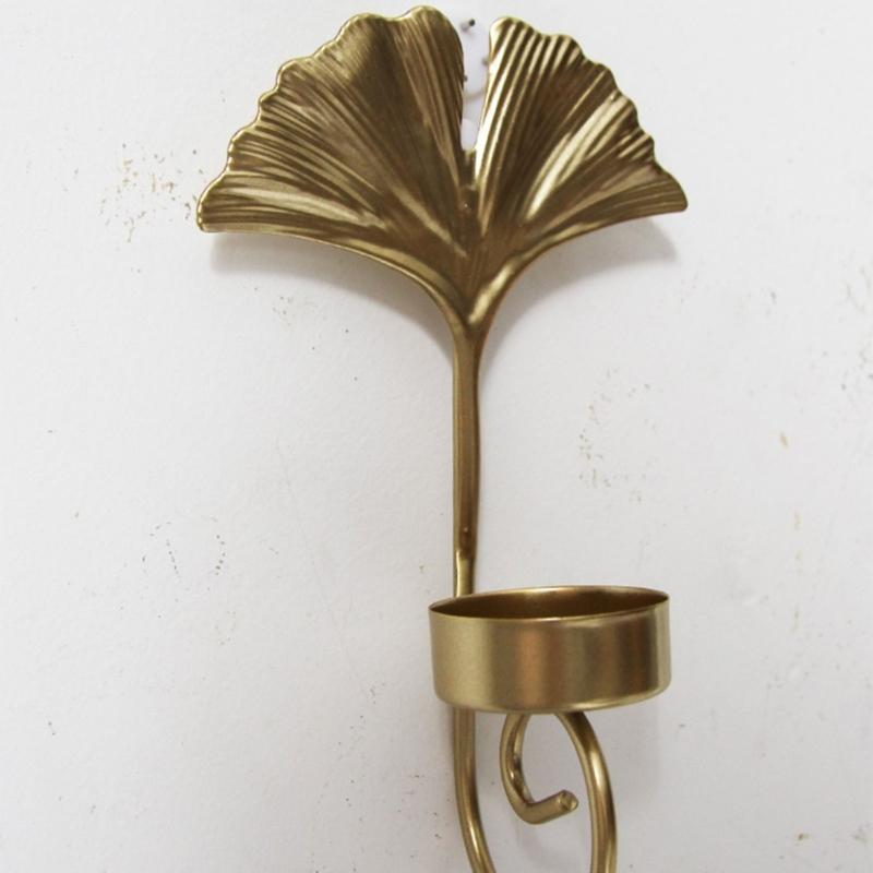 Metal Leaf Candle Holder Candlestick Nordic Style Wall Decoration Metal Leaf Rack in Golden Color for Home & Party Gift