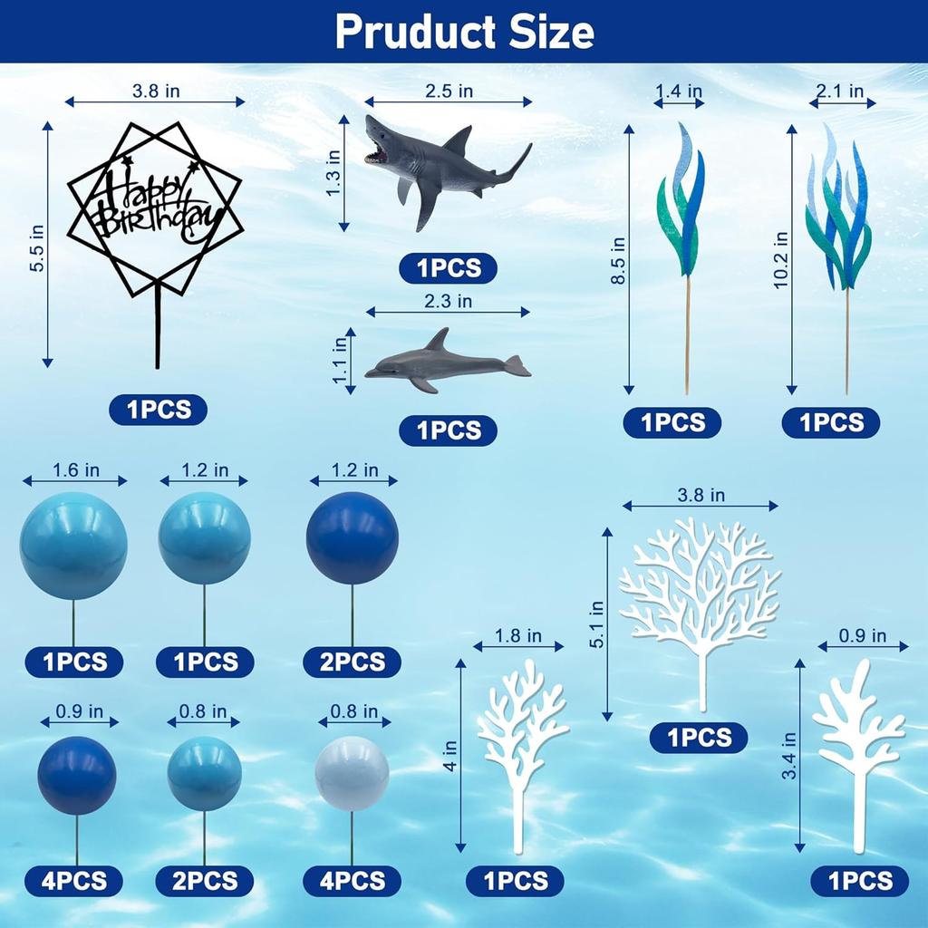 Ocean Cake Decorations Shark Cake Topper Shark Figurines Decoration Ocean Theme Blue Ball Cake Decor Sea Cupcake Topper