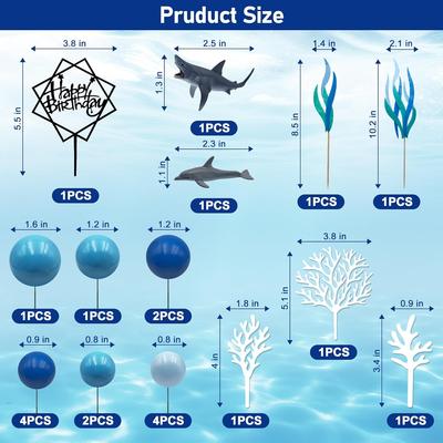 Ocean Cake Decorations Shark Cake Topper Shark Figurines Decoration Ocean Theme Blue Ball Cake Decor Sea Cupcake Topper