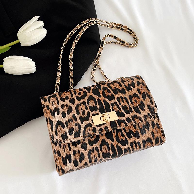 Trendy Niche Design Leopard Print Small Square Shoulder Crossbody Daily Bag