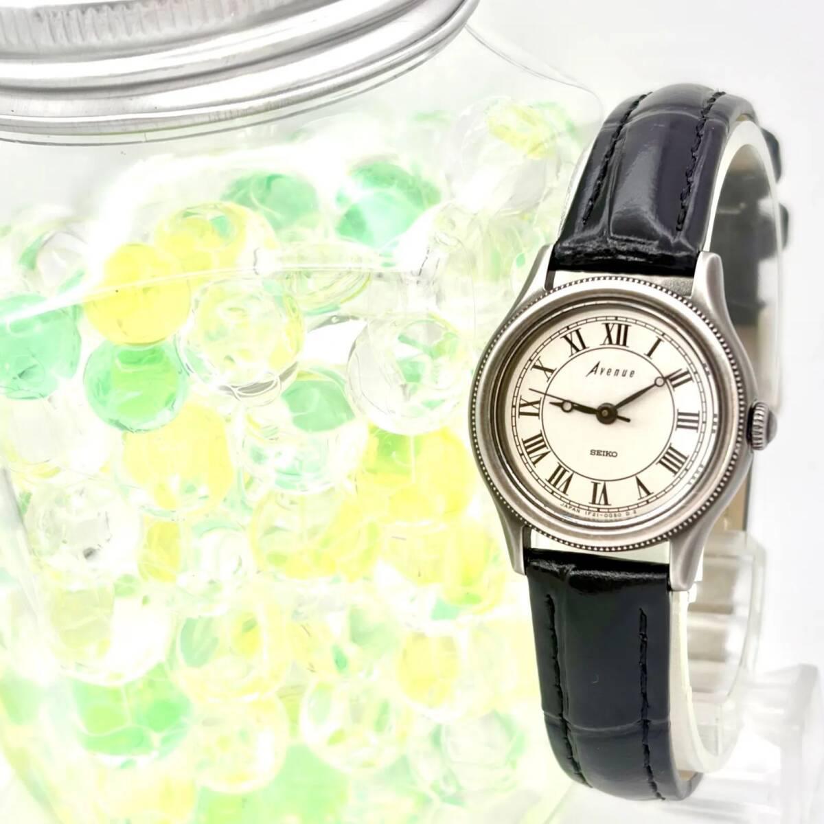 [Good Condition/New Battery] SEIKO Avenue Ladies Watch Roman Black Gray 1F21-1A00 8N5400 New Belt