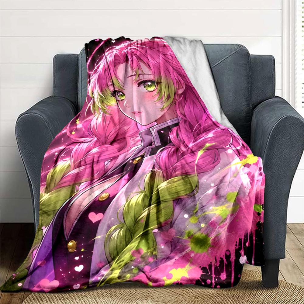 1pc Mitsuri Kanroji Blanket, Gift, for Men and Women, Soft Blanket, Good for Sofa Bed Couch Travel, Lightweight Flannel Blanket