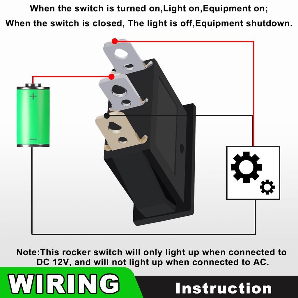 MKBKLLJY 6PCS Rocker Switch 3 Pin 2 Position ON/OFF 20A DC SPST Green