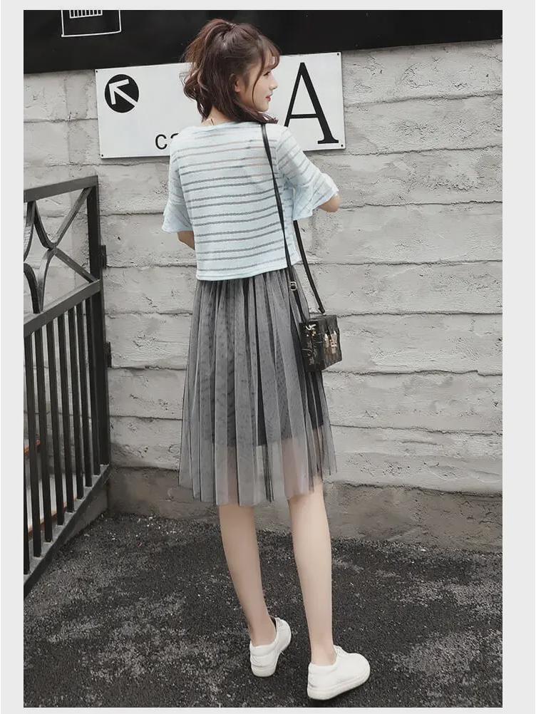 Summer 2023 Plus Size Mesh Suspender Skirt Set for Women - Waist Slimming, Two-Piece Dress