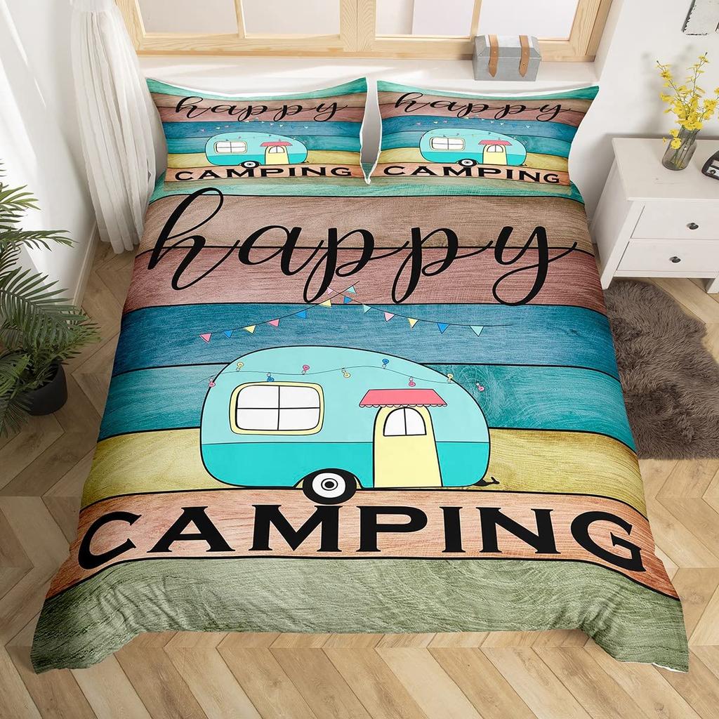 Camping Themed Motorhome Cartoon 3D Print Bedding Set Cozy Duvet Cover King Queen Twin Single Size Birthday Gift Bedroom Decor