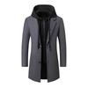 Korean-Style Men's Wool Blend Mid-Length Coat with Removable Hood