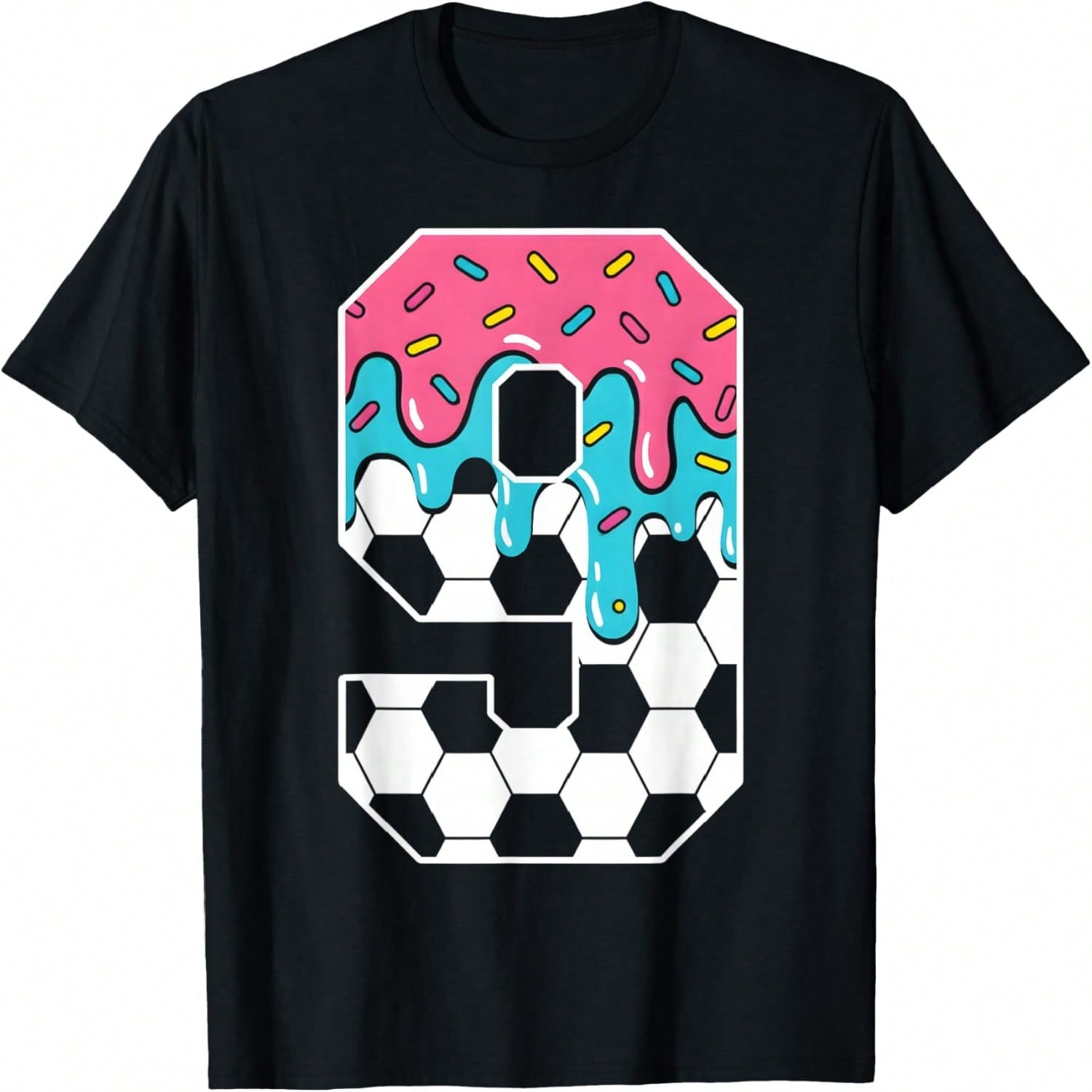 Soccer 9 Year Old Ice Cream Drip Youth 9th Birthday Boy 9 T-Shirt S