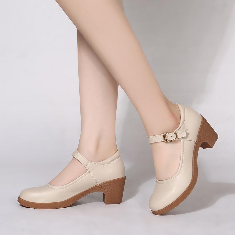 Women Chunky Heel Lightweight Breathable Dot Decor Comfy Spring Outdoor Ankle Strap Casual Low Block Heeled Dance Shoes