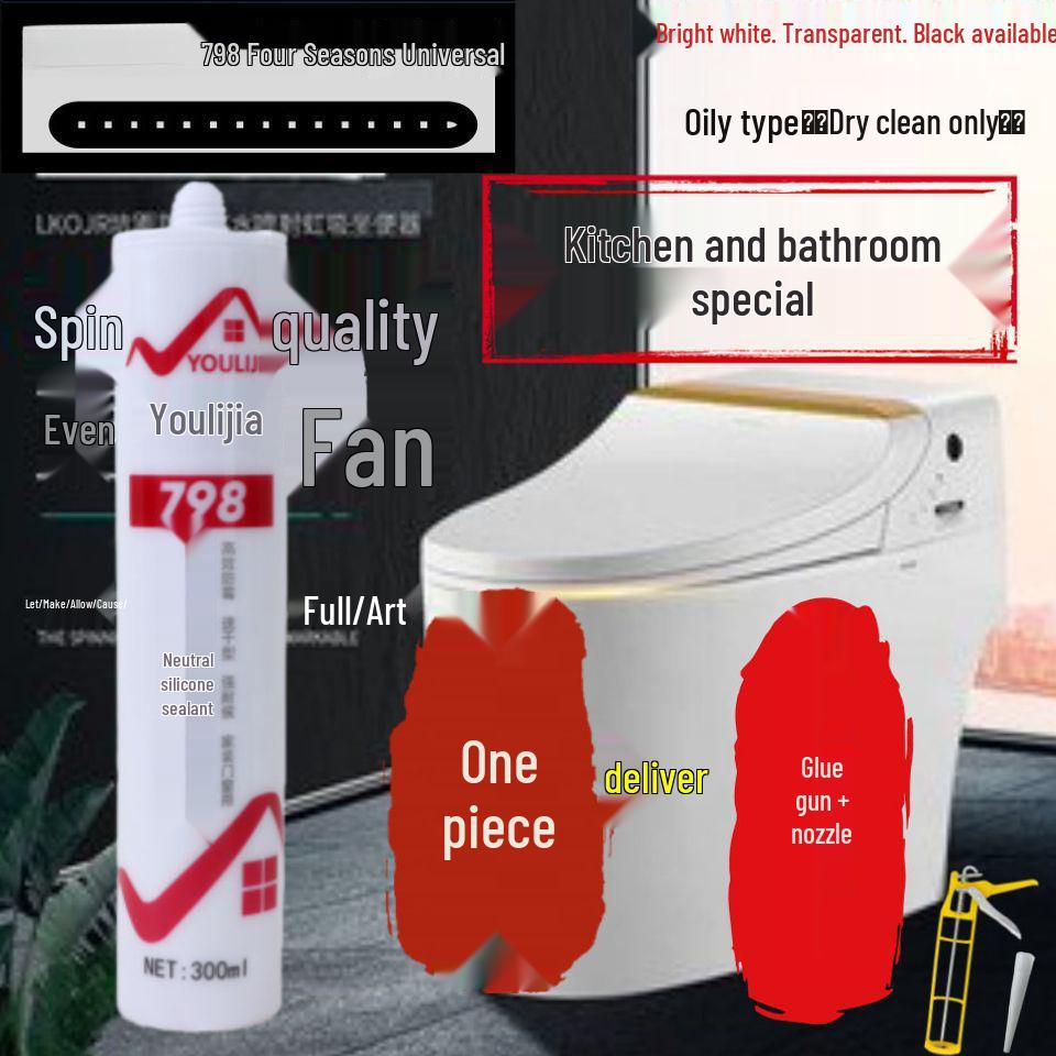 Eco-Friendly Quick-Dry Anti-Mildew Silicone Sealant for Glass, Transparent & Waterproof for Kitchen, Bathroom, Toilet, Door, and Window Applications