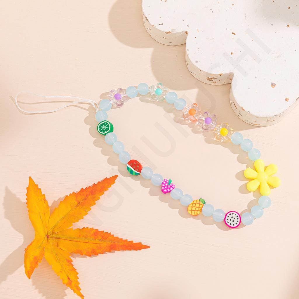Colorful acrylic pearl mobile phone chain female, anti-lost creative mobile phone lanyard mobile phone pendant