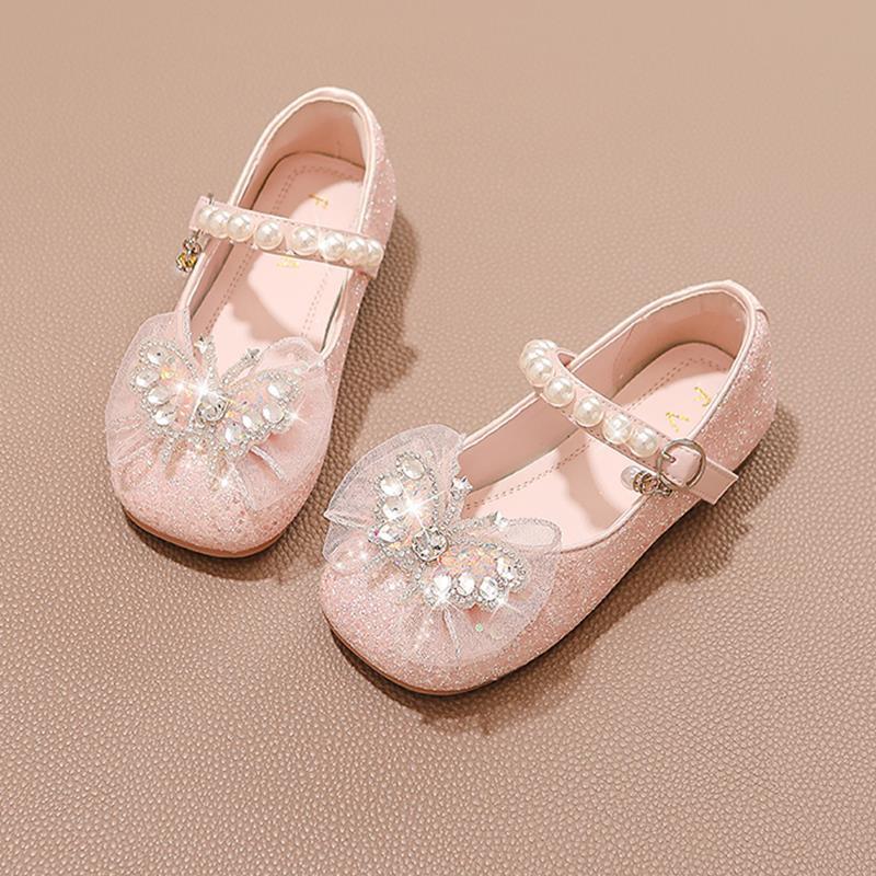 Girls crystal shoes 2025 spring and autumn new children's leather shoes baby single shoes casual shoes princess leather shoes dress shoes