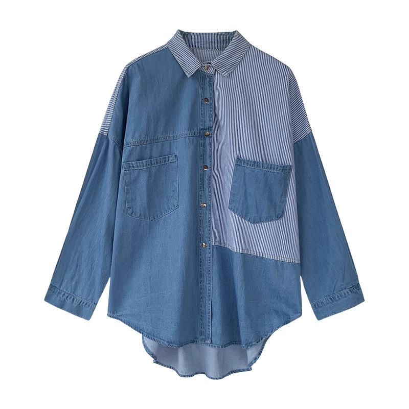 Women's Retro Denim Shirt Jacket - Long Sleeve, Loose Fit, Autumn 2023 Hong Kong Style Fashion.