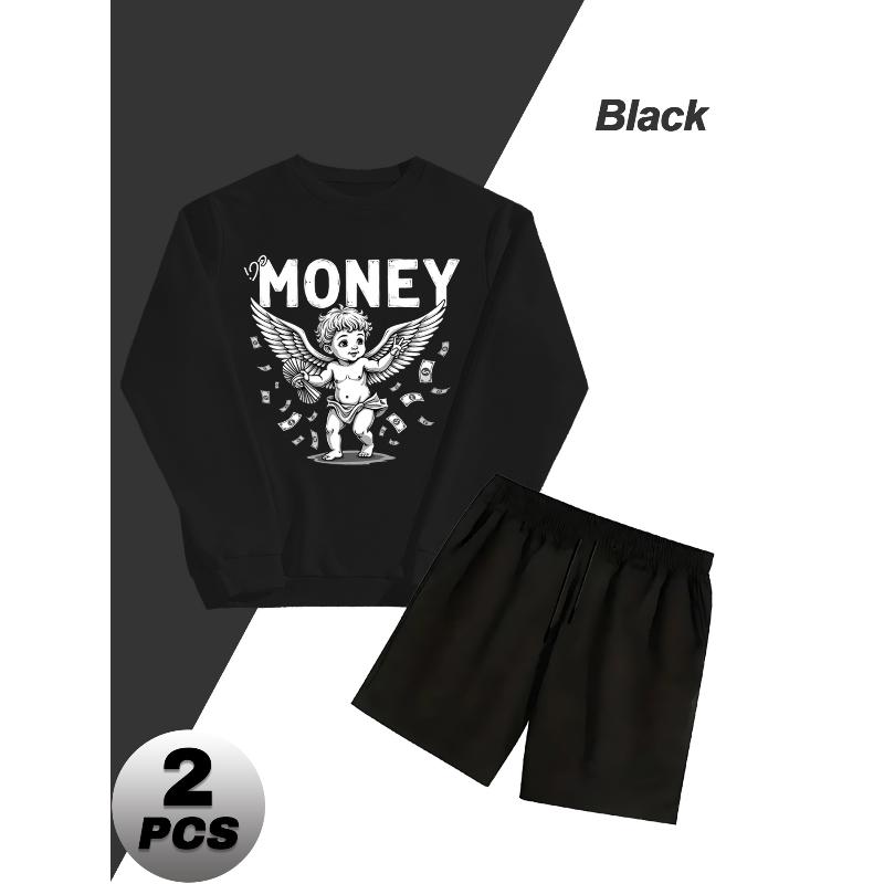 Men s Crew Neck Sweatshirt and Shorts 2 Piece Set Lightweight Casual S