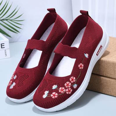 Womens Slip On Walking Sneakers Comfortable Lightweight Workout Shoes Breathable Casual Sneakers Loafers Embroidered Mesh Knit Loafer Sneaker