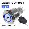 22mm Metal Rotary Key Selector Switch 2/3-Position Waterproof Self-locking Latching Knob Switch with LED Light 1NO1NC 2NO2NC