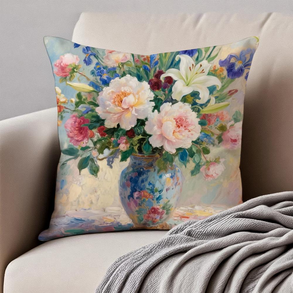 Flower Vase Cushion Cover Pillowcase Anti-Dustmite Invisible Zipper Short Plush Sofa Cushion