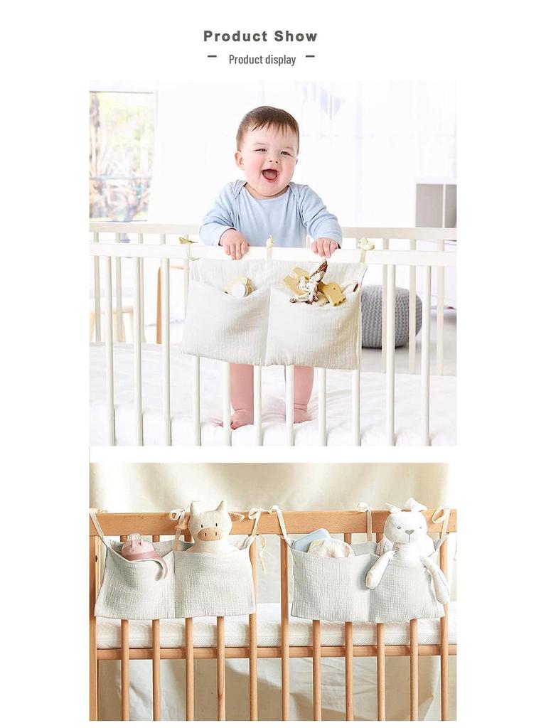 Pure Cotton Crepe Baby Crib Storage and Diaper Hanging Bag - Multiple Colors