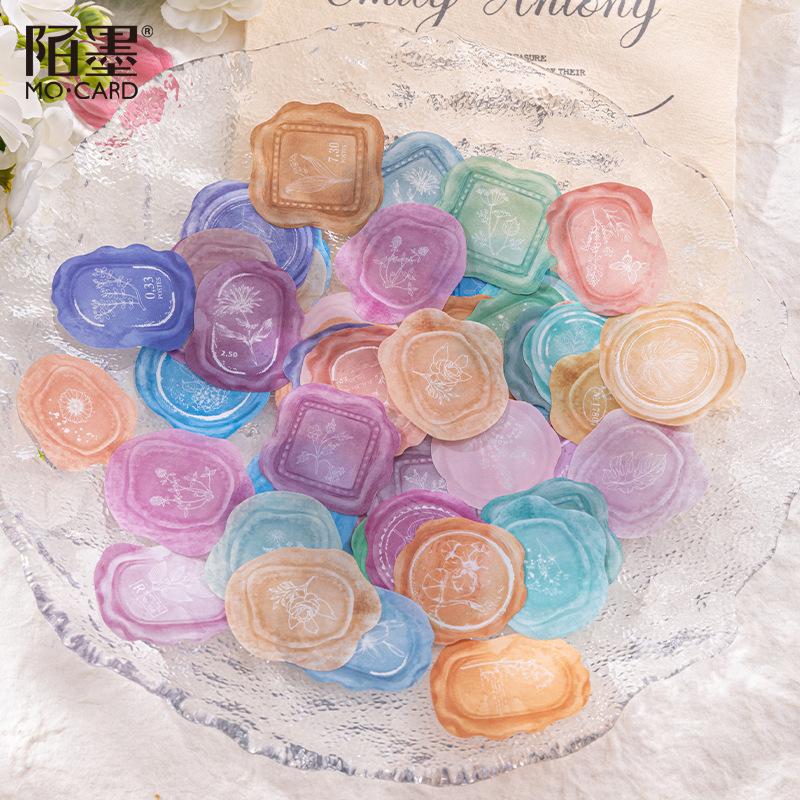 30 Pieces White Ink Watercolor Wax Seal Stickers Vintage Letter & Emblem Design For Gift Box Sealing Envelope Decor