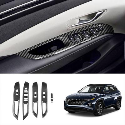For Hyundai Tucson 2022 Carbon Fiber Door Window Lift Armrests Cover 2023 Car Accessories Scuff Plate Protectors Panel