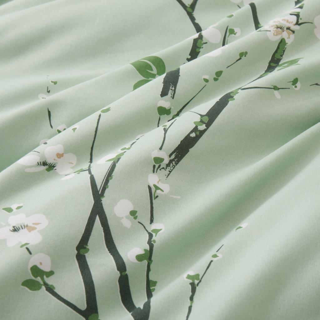 Sage Green Floral Duvet Cover Twin Queen 2/3 Pieces Flower Plum Blossom Bedding Set Reversible Botanical Branch Comforter Cover