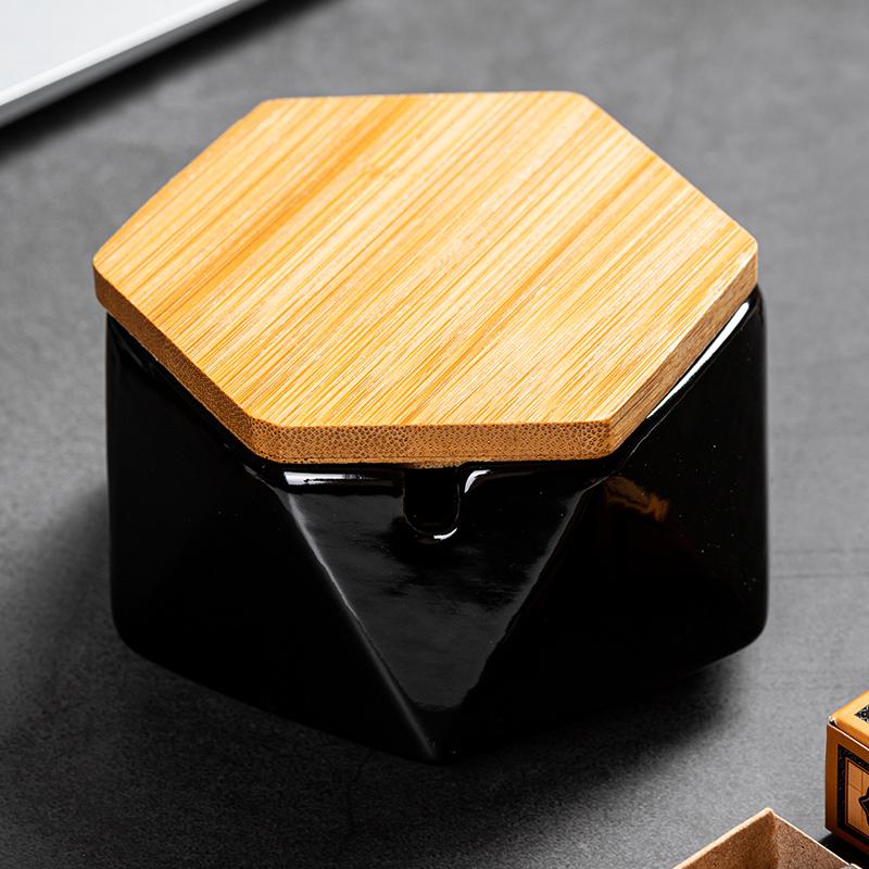 Creative Ceramic Ashtray Diamond Shaped Copper Buckle Storage Box with Lid Living Room Anti Fly Ash Home Decoration Accessories