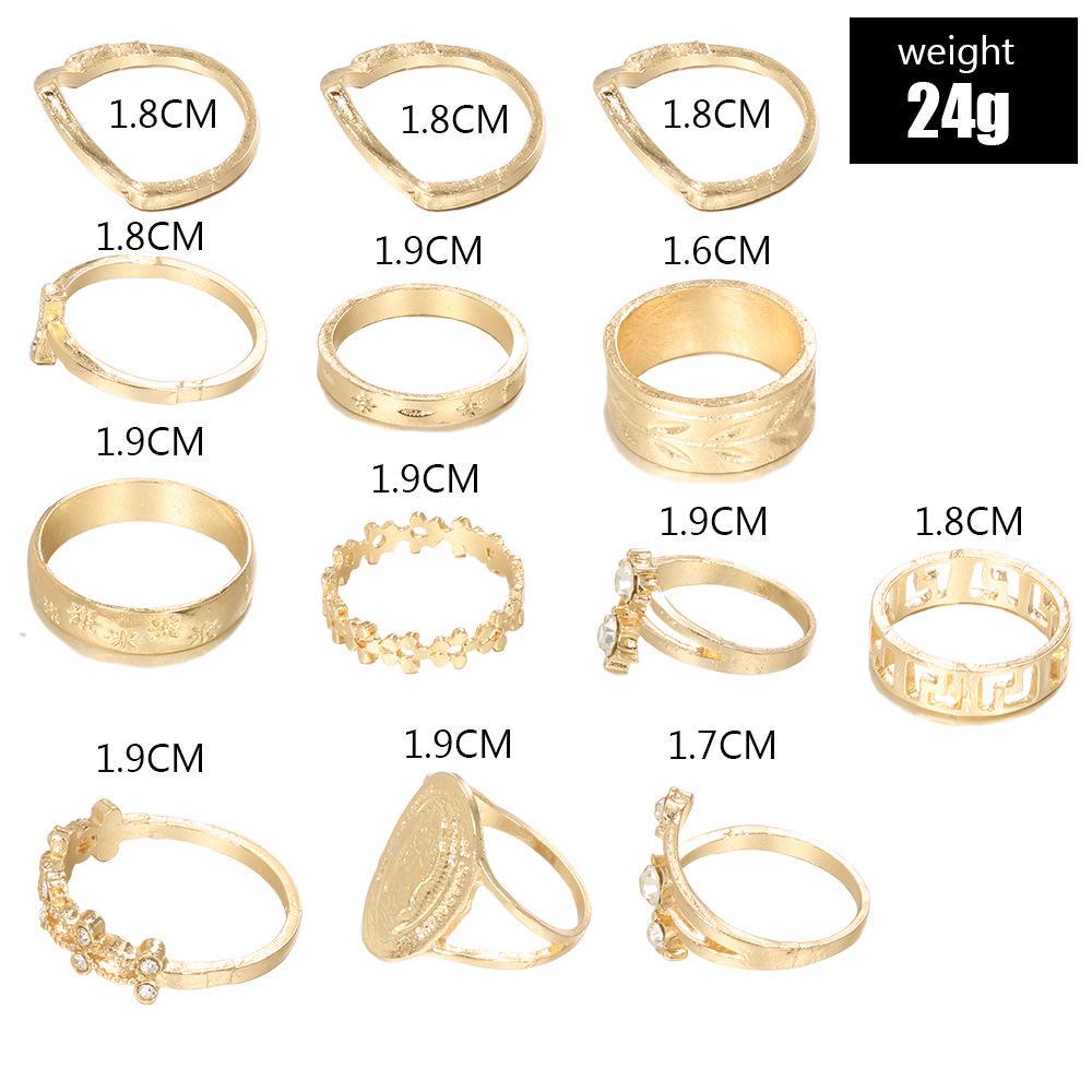 Madonna Summer Hit: 13-Piece English Diamond and Simple Flower Leaf Joint Ring Set