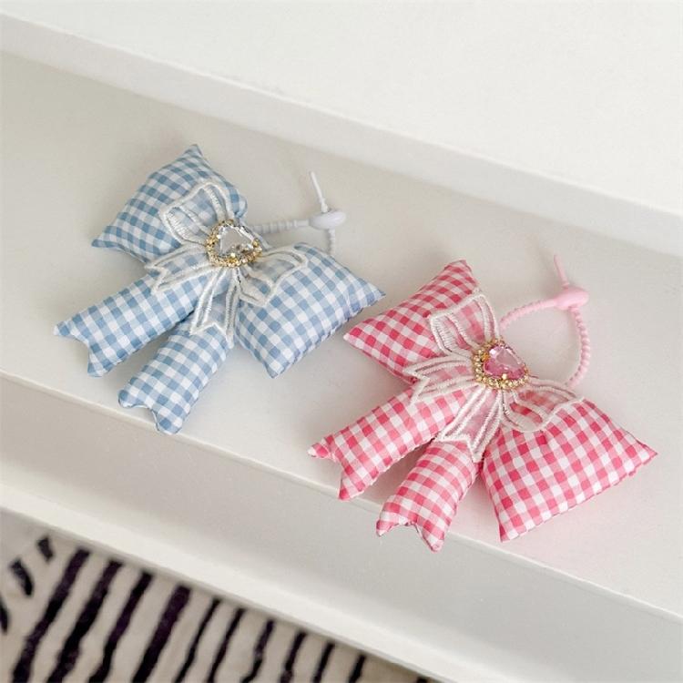 Portable Grid Bowknot Phone Charm for Bagpack Bag Pendant Keychain Keyring Gift