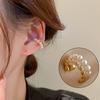 Korean Gold Color Double-Layer Circle Twist Pearl Ear Cuff Vintage Geometric Circle Earcuff Fake Piercing Pearls Clip