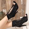 Fish mouth sexy large size cool boots summer lace up high heel sandals size 43